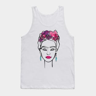 Frida Kahlo famous mexican painter line portrait red lips and roses minimalist decorationfemale painter, mexican art, mexican artist, minimalistic red lips Tank Top